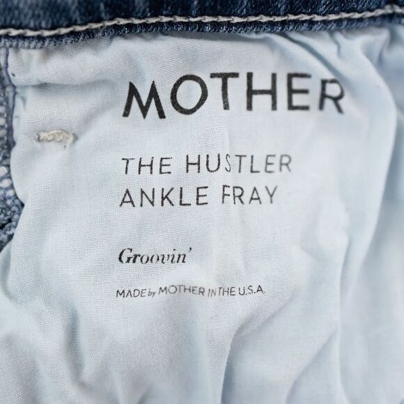 MOTHER Mid Blue Frayed Hem Flare Jeans - Picture 6 of 11